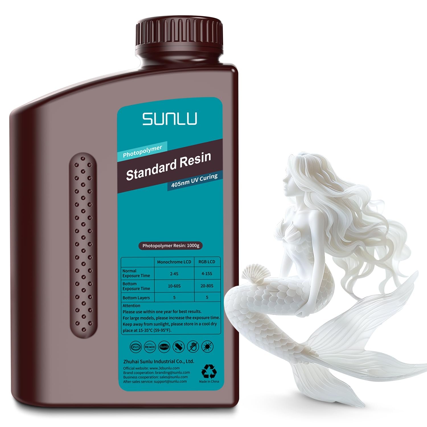 SUNLU 3D Printer Resin 1kg, Fast Curing Standard 3D Resin for LCD DLP SLA Resin 3D Printers, 395 to 405nm UV Curing 3D Printing Liquid Photopolymer Resin, Low Shrinkage, High Precision, 1000g, White