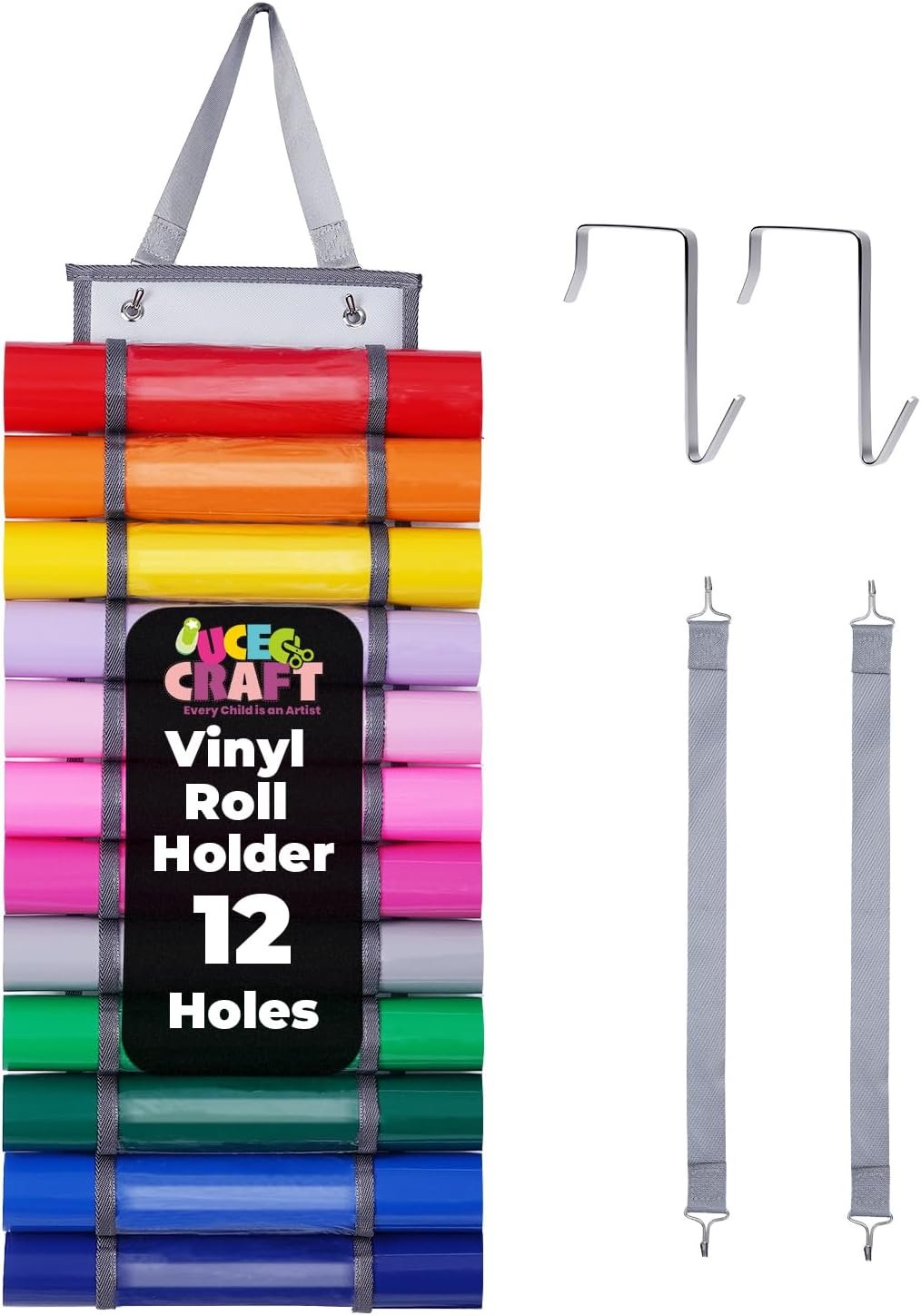 UCEC 12 Compartment Vinyl Roll Storage Organizer, Clear PVC, Hanging Wall Mount for Cricut Vinyl, Gift Wrap, Craft Paper
