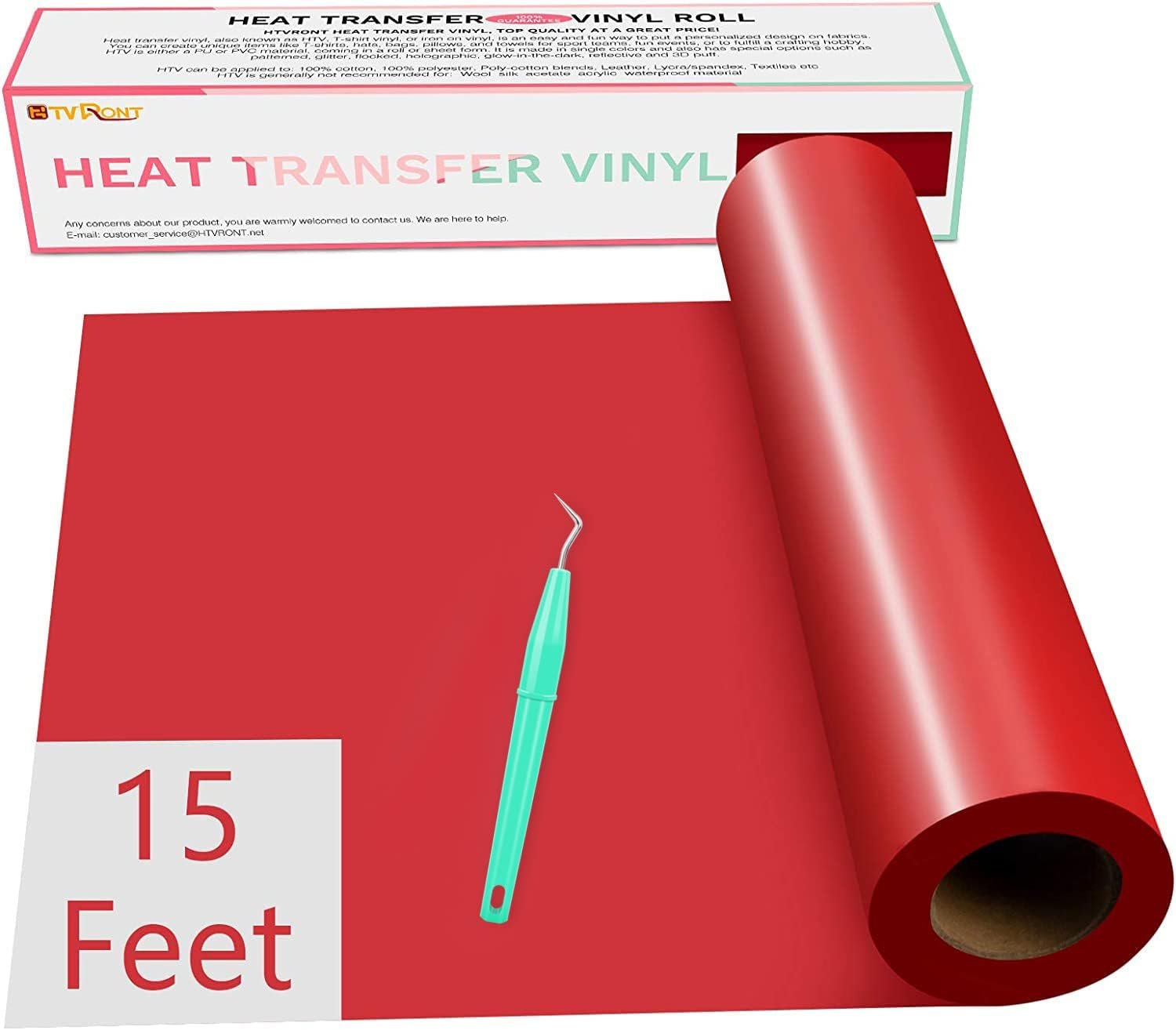 HTVRONT Heat Transfer Vinyl - 12" x 15ft Red Iron-On, Easy-Cut & Weed Vinyl for Any Shirts & Design