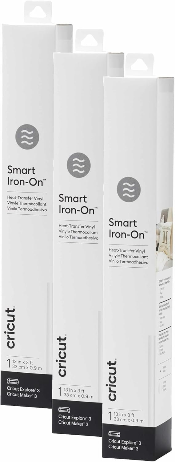 Cricut Smart Iron On, White, 3-Pack of 3ft Rolls (13"x36") Heat Transfer Vinyl for Maker & Explore Machines- Matless Cutting for Long cuts up to 12ft