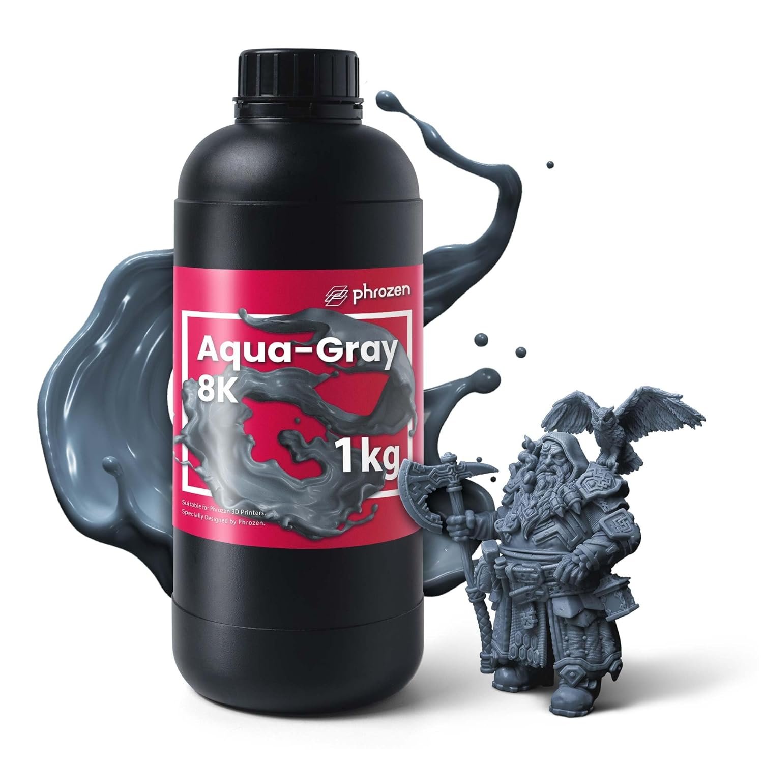 phrozen Aqua Gray 8K 3D Printing Resin, Designed to Showcase Highly Detailed 3D Models & Works Best with 8K 3D LCD Printers (1KG)