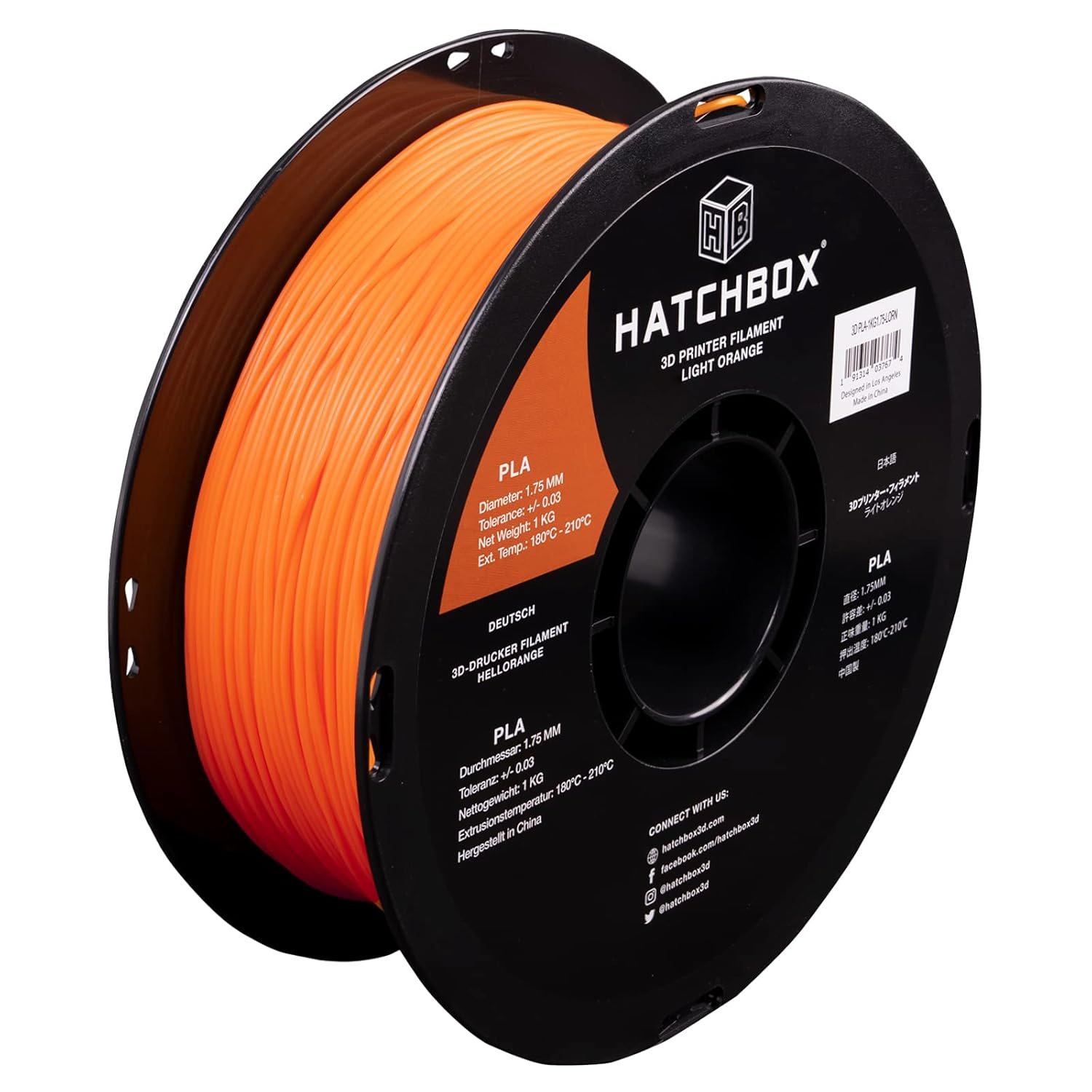 HATCHBOX 1.75mm Light Orange PLA 3D Printer Filament, 1 KG Spool, Dimensional Accuracy +/- 0.03 mm, 3D Printing Filament