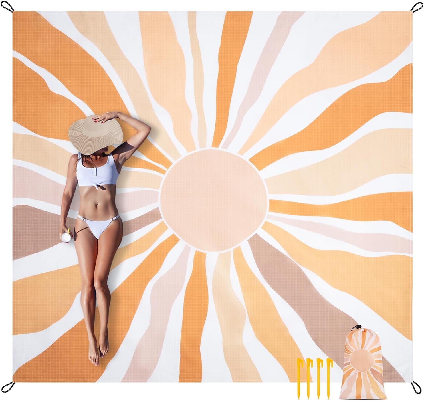 Waterproof Sandproof Beach Blanket, 9 Ft X 10 Ft Extra Large Beach Mat for 8 Adults, Lightweight Polyester Outdoor Picnic Blanket for Travel, Hiking, Camping, Beach Accessories for Vacation