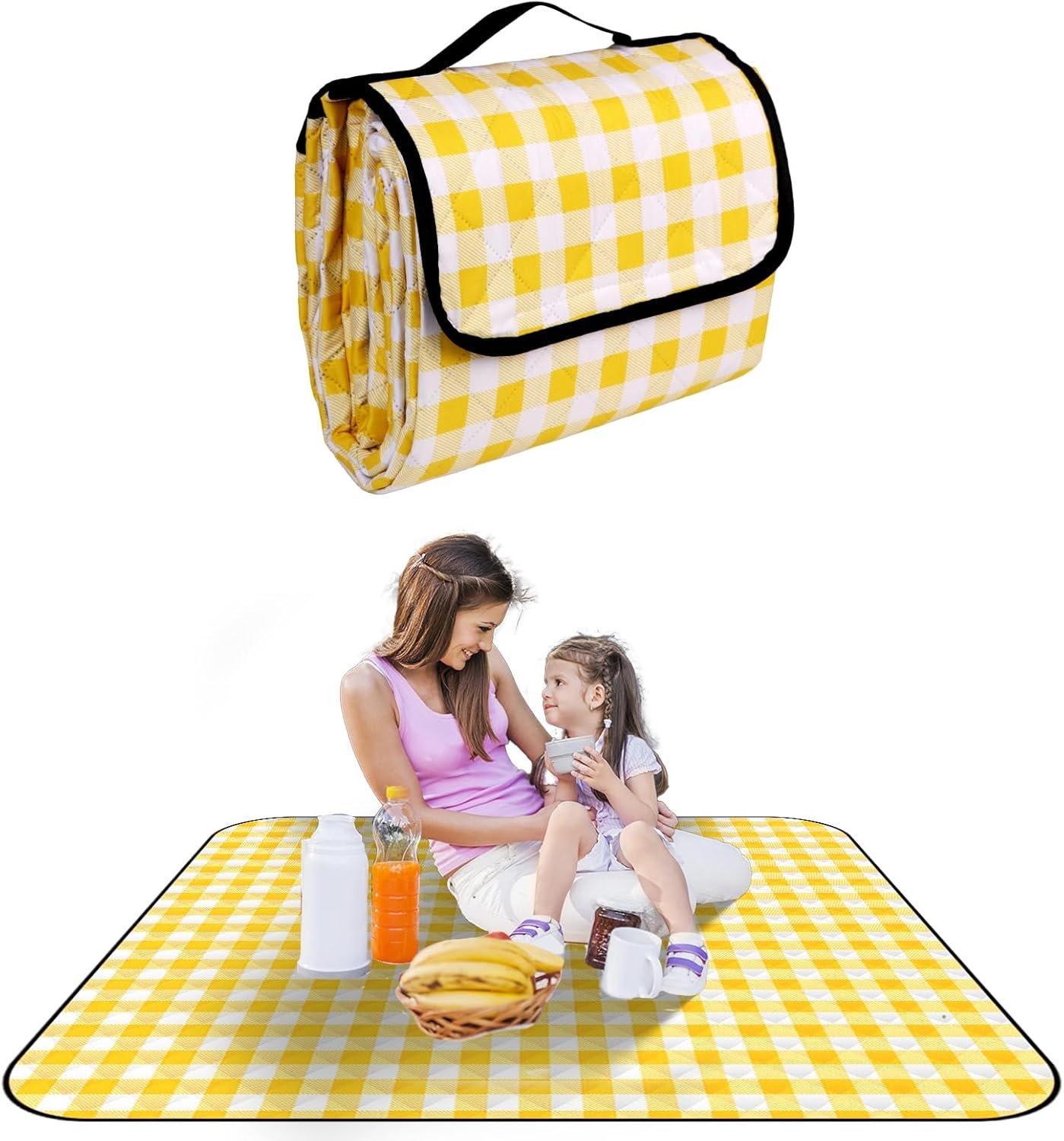 Wapodeai Outdoor Picnic Blankets, 60''x 80'' Waterproof and Foldable - Durable, Spacious, and Portable Camping Blanket for Families, Perfect for Hiking/Beach/Park, and Nature Excursions(Yellow)