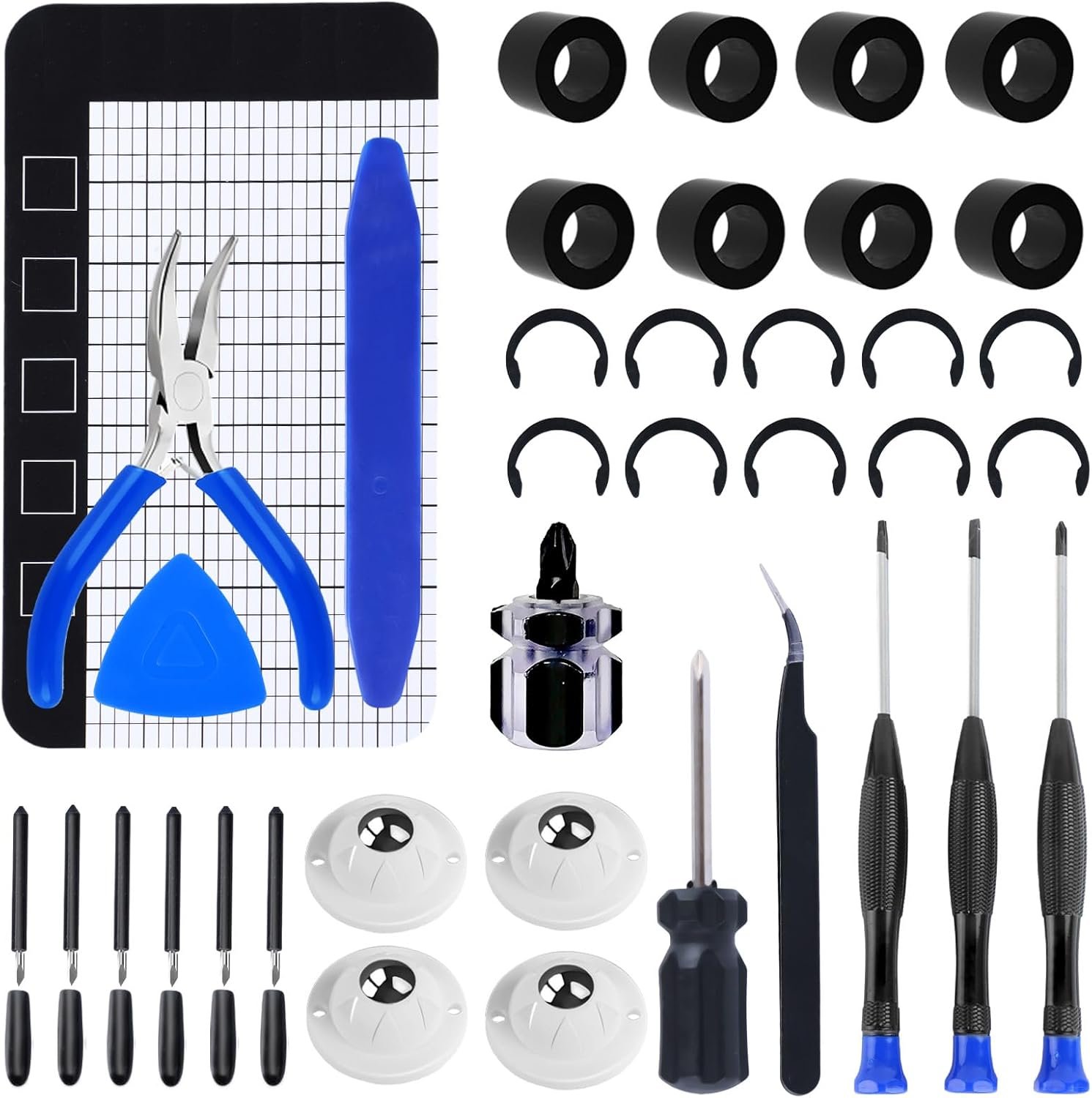 37-Pack Rubber Roller Replacement Set for Cricut Maker/Maker 3 with Blades & Silent Casters – Anti-Slip Retaining Clips Kit Prevents Roller Movement, Complete Maintenance Accessories