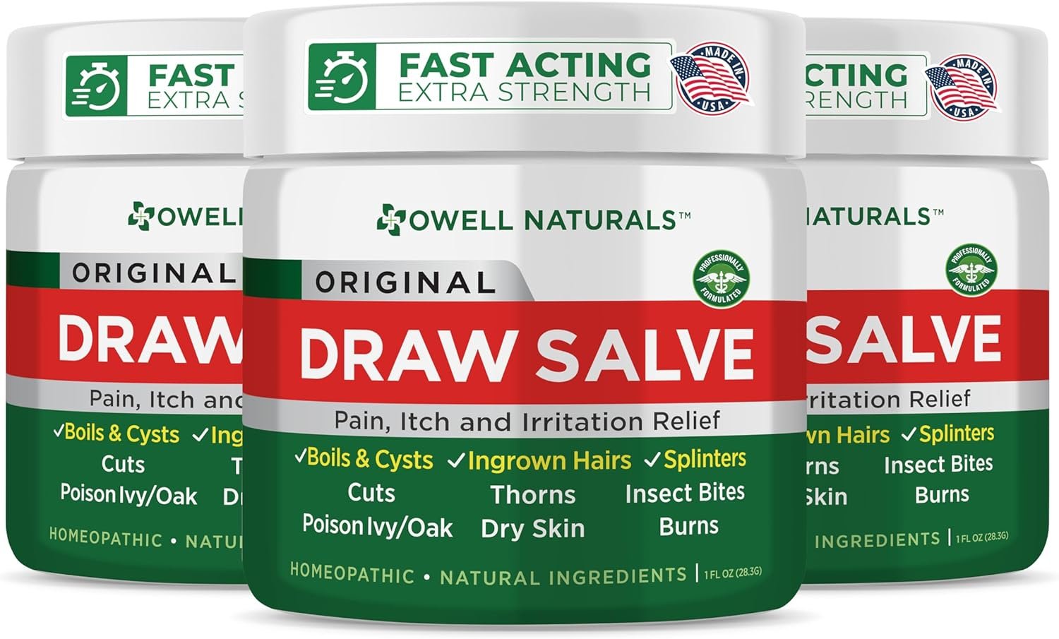 OWELL NATURALS Drawing Salve Ointment Fast Acting Formula for Skin, Splinters, Ingrown Hairs, Boils & Cyst, Bug Bites, bee Sting, Mosquito bite Itch, Poison Ivy (3 Pack)