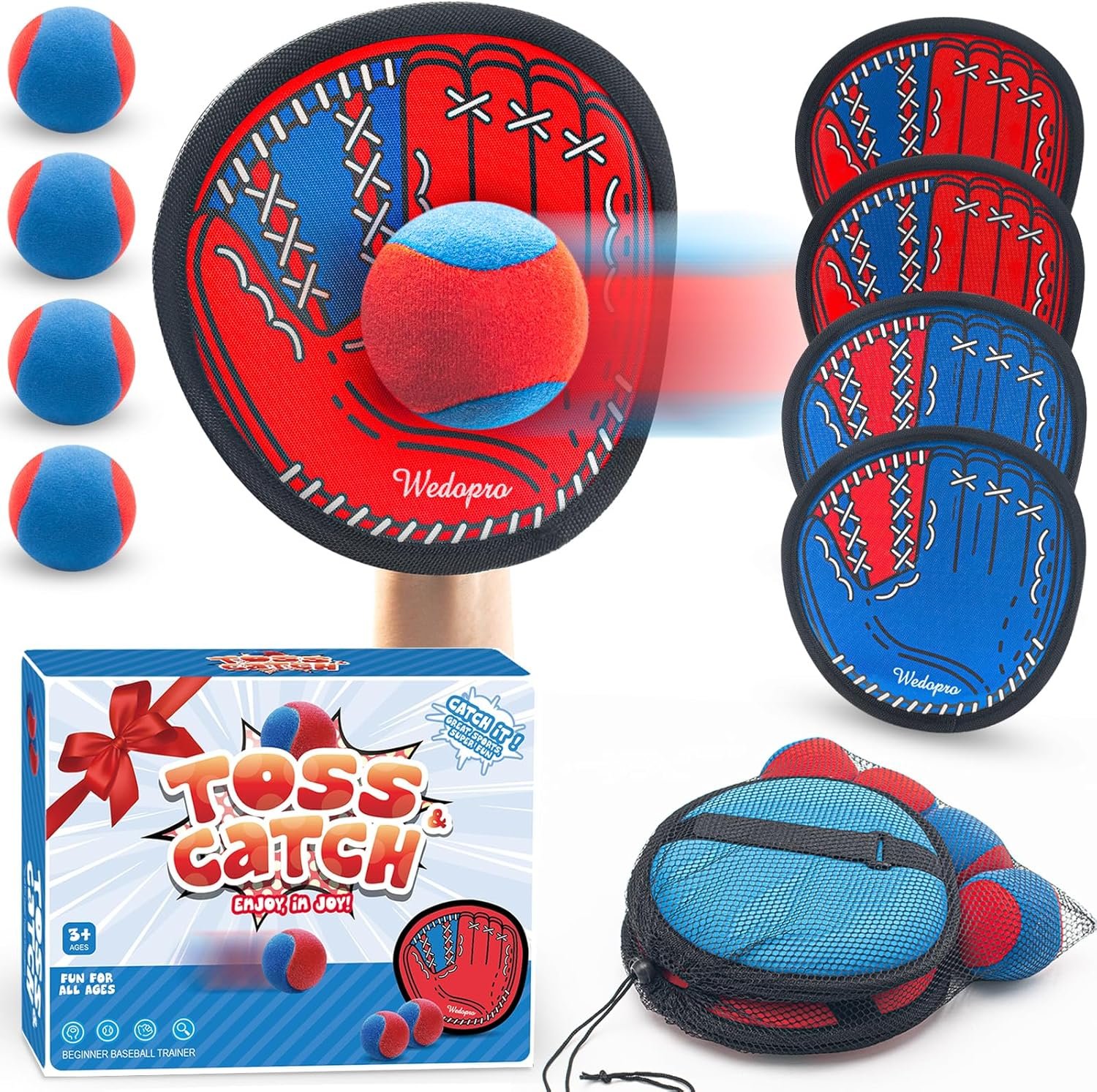 Toss and Catch Ball Game, Kids Toddler Baseball Glove & Catch Ball Toys, Kids Outdoor Games for Family, Toys for Beach Yard Outside, Birthday Christmas Gift for Ages 3 4 5 6 7 8-12 Year Old Boys Girl