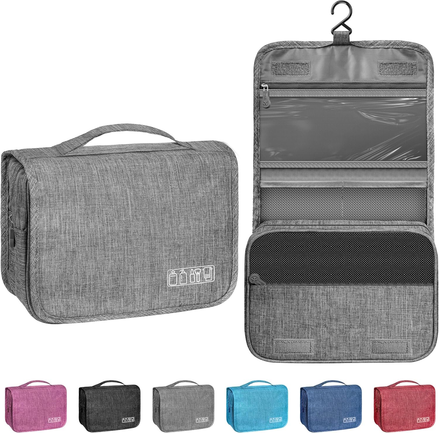 Toiletry Bag Travel Bag with Hanging Hook, Waterproof Shower Bathroom Hanging Toiletry Bag for Men Women,Small Multifunctional Makeup Cosmetic Bag,Portable Toiletries Bag Travel Organizer (Grey)